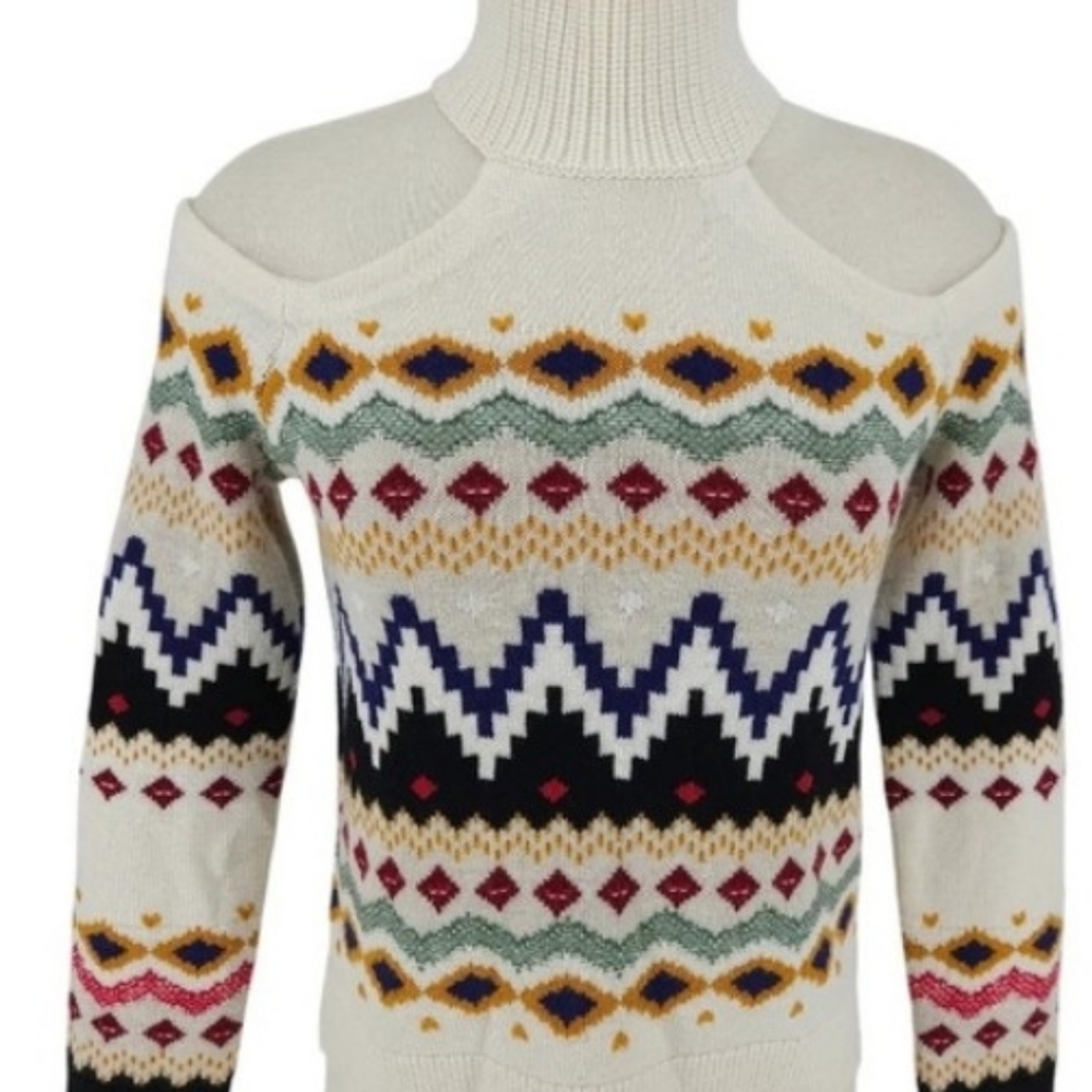 NWOT Alice And Olivia Leora Fairisle Cold Shoulder Turtleneck Sweater